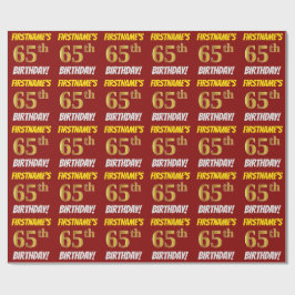 Papel De Regalo Rojo, Faux/Imitation Gold, "65th BIRTHDAY"