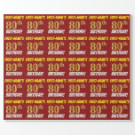 Papel De Regalo Rojo, Faux/Imitation Gold, "80th BIRTHDAY"<br><div class="desc">Este diseño de papel envolvente incluye un mensaje como "¡CUMPLEAÑOS 80 DE PRIMER NOMBRE!", en el que el "80" tiene un aspecto de color falso/imitación de color dorado, y con el nombre y el "CUMPLEAÑOS" en un tipo de letra divertido y audaz. El nombre se puede personalizar y el fondo...</div>