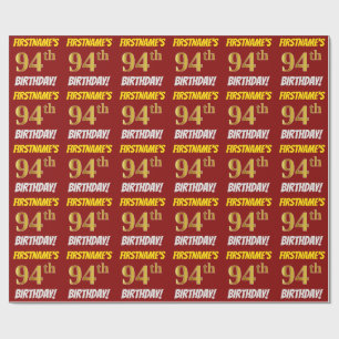 Papel De Regalo Rojo, Faux/Imitation Gold, "94th BIRTHDAY"