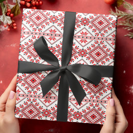 Papel De Regalo Rojo festivo negro clásico Motivo Fair Isle nórdic