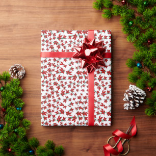 Papel De Regalo rojo floral botánico de Navidad