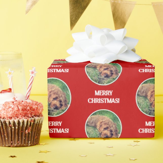 Papel de Regalo Rojo Golden Doodle (Fiesta de cumpleaños )