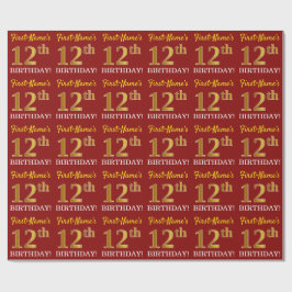 Papel De Regalo Rojo, Imitation Gold Look "12th BIRTHDAY"