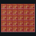Papel De Regalo Rojo, Imitation Gold Look "18th BIRTHDAY"<br><div class="desc">Este diseño de papel envolvente incluye un mensaje como "¡18º CUMPLEAÑOS!", en el que el "18º" tiene un aspecto de color falso/imitación dorado. El nombre se puede personalizar y el fondo es de color rojo. Tal vez podría usarse cuando se envuelven regalos para el décimo octavo cumpleaños de alguien. [~Z0000178]...</div>