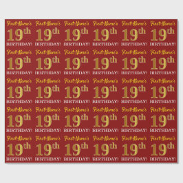 Papel De Regalo Rojo, Imitation Gold Look "19th BIRTHDAY"