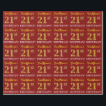 Papel De Regalo Rojo, Imitation Gold Look "21st BIRTHDAY"<br><div class="desc">Este diseño de papel envolvente incluye un mensaje como "¡El vigésimo primer cumpleaños!", y el "21º" tiene un aspecto de color falso/imitación dorado. El nombre se puede personalizar y el fondo es de color rojo. Tal vez podría ser usado cuando se envuelven regalos para el 21 cumpleaños de alguien. [~Z0000178]...</div>