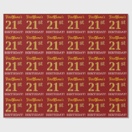 Papel De Regalo Rojo, Imitation Gold Look "21st BIRTHDAY"