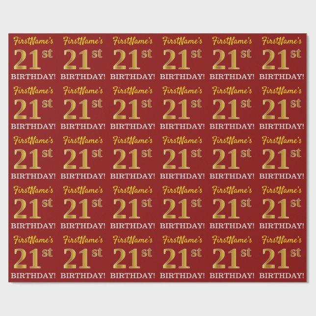 Papel De Regalo Rojo, Imitation Gold Look "21st BIRTHDAY" (Superficie plana)
