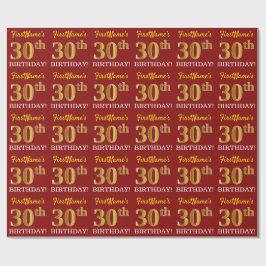 Papel De Regalo Rojo, Imitation Gold Look "30th BIRTHDAY"