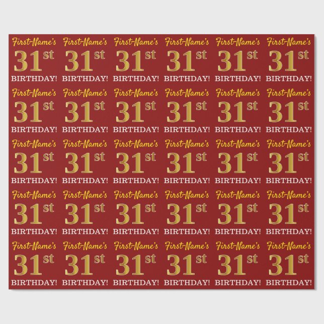 Papel De Regalo Rojo, Imitation Gold Look "31st BIRTHDAY" (Superficie plana)