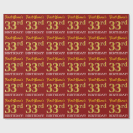 Papel De Regalo Rojo, Imitation Gold Look "33rd BIRTHDAY"