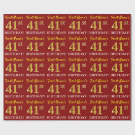 Papel De Regalo Rojo, Imitation Gold Look "41st BIRTHDAY"