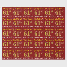Papel De Regalo Rojo, Imitation Gold Look "61st BIRTHDAY"