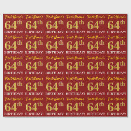 Papel De Regalo Rojo, Imitation Gold Look "64th BIRTHDAY"