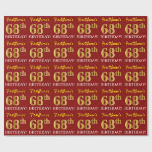Papel De Regalo Rojo, Imitation Gold Look "68th BIRTHDAY"