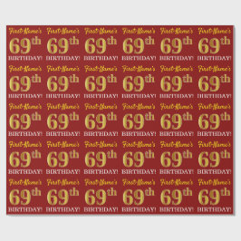 Papel De Regalo Rojo, Imitation Gold Look "69th BIRTHDAY"