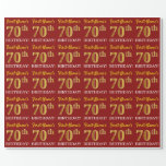 Papel De Regalo Rojo, Imitation Gold Look "70th BIRTHDAY"<br><div class="desc">Este diseño de papel envolvente incluye un mensaje como "¡El cumpleaños número 70 del primer nombre!", mientras que el "70" tiene un aspecto de color falso/imitación dorado. El nombre se puede personalizar y el fondo es de color rojo. Tal vez podría usarse cuando se envuelven regalos para el septuagésimo cumpleaños...</div>