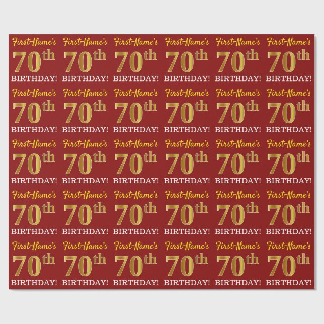 Papel De Regalo Rojo, Imitation Gold Look "70th BIRTHDAY" (Superficie plana)