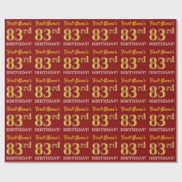 Papel De Regalo Rojo, Imitation Gold Look "83rd BIRTHDAY"
