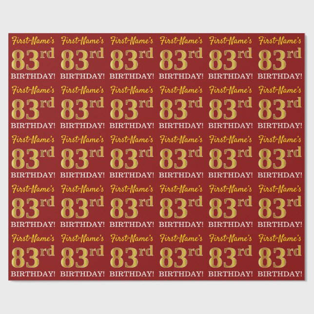 Papel De Regalo Rojo, Imitation Gold Look "83rd BIRTHDAY" (Superficie plana)