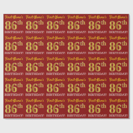 Papel De Regalo Rojo, Imitation Gold Look "86th BIRTHDAY"