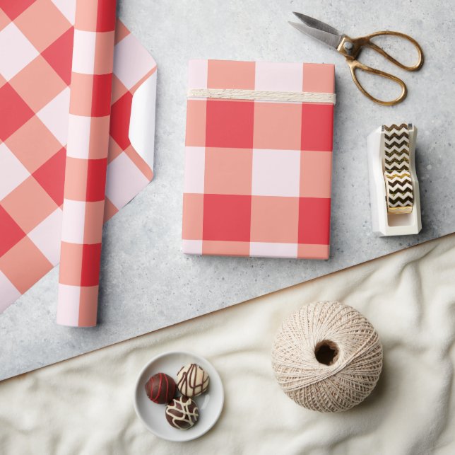 Papel De Regalo Rojo Intemporal Gingham Estilo Campo (Artesanía)