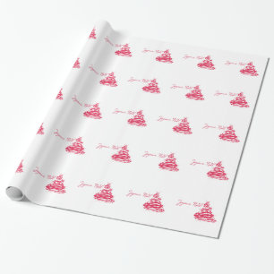 Papel De Regalo Rojo Joyeux Noël con árbol de Navidad