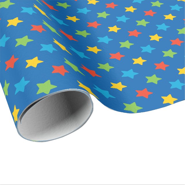 Papel De Regalo Rojo, modelo de estrellas amarillas y azules del (Esquina del rollo)