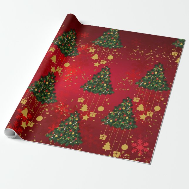 Papel De Regalo Rojo Negrita Y Oro (Desenrollado)