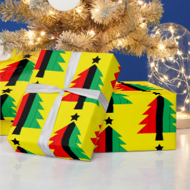 Papel De Regalo Rojo Negro Verde Kwanzaa Árbol de Navidad Amarillo