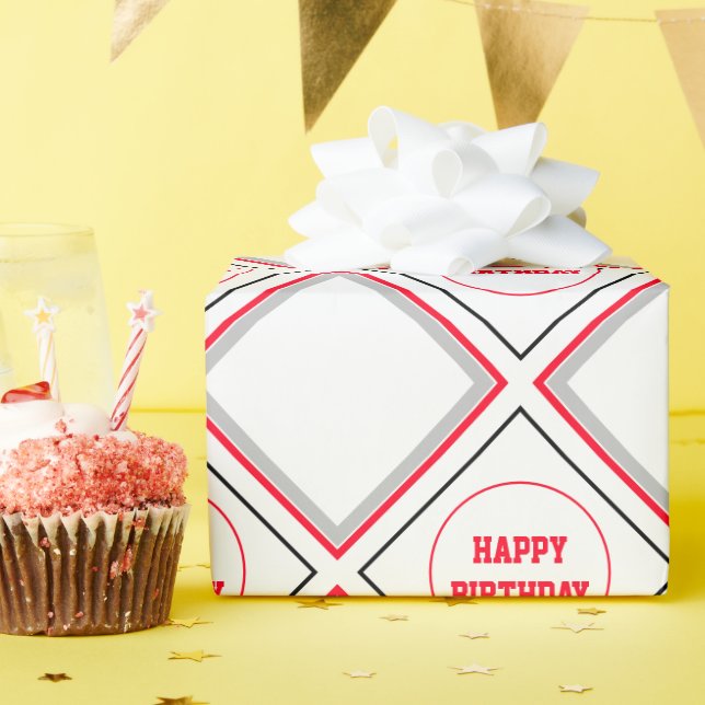 Papel De Regalo Rojo Negro Y Blanco (Fiesta de cumpleaños )