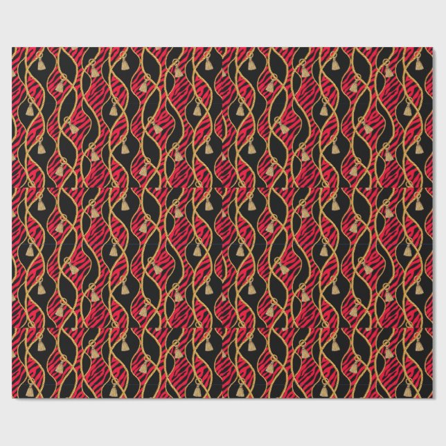 Papel de regalo rojo, negro y dorado (Superficie plana)
