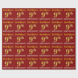 Papel De Regalo Rojo, Oro de imitación "Noveno cumpleaños"