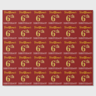 Papel De Regalo Rojo, Oro de imitación "sexto cumpleaños"