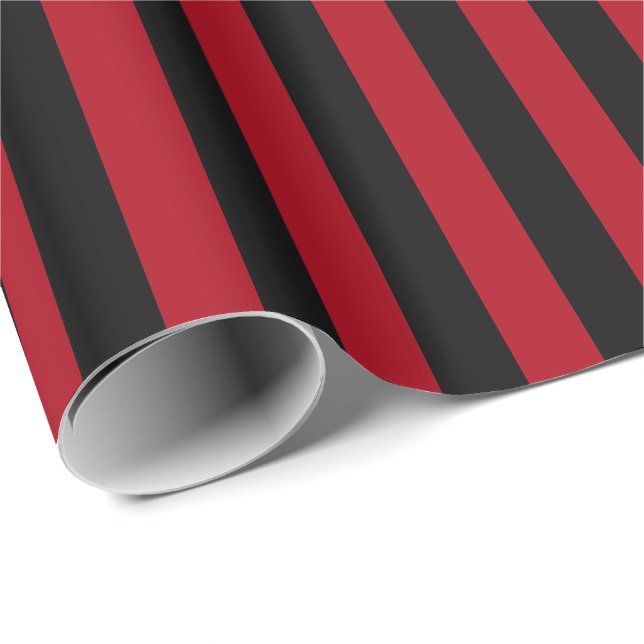 Papel De Regalo Rojo Oscuro/Franja Negra (Esquina del rollo)