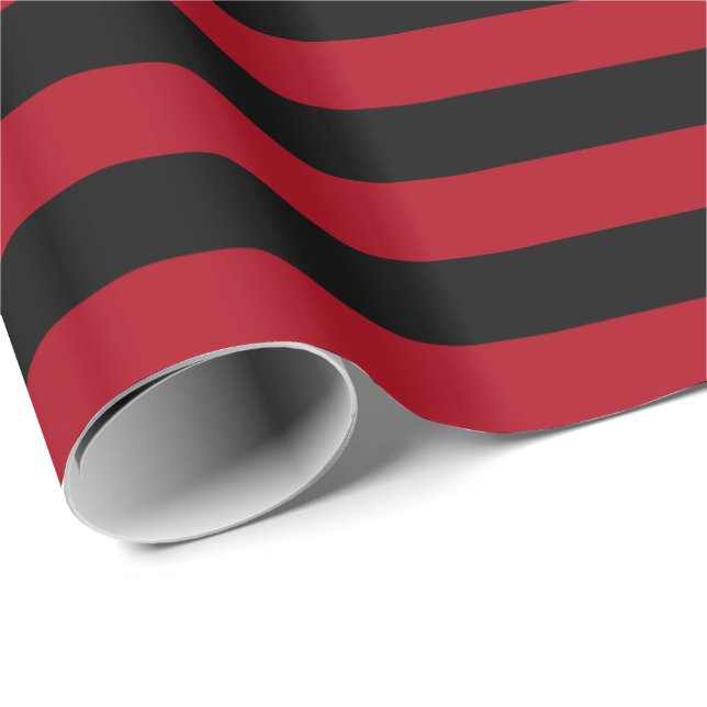 Papel De Regalo Rojo Oscuro/Franja Negra (Esquina del rollo)