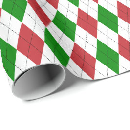 Papel De Regalo Rojo oscuro grande, verde y blanco Argyle