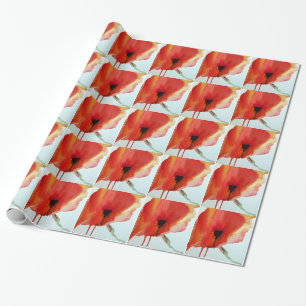 Papel De Regalo Rojo Poppies acuarela arte floral moderno