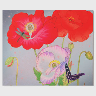 Papel De Regalo ROJO POPPIES JAPONÉS COLLAGE Wrapage Paper