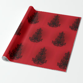 Papel De Regalo Rojo Profundo con Candeleros Negros