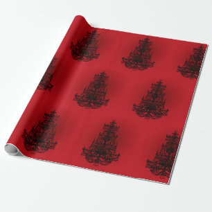 Papel De Regalo Rojo Profundo con Candeleros Negros