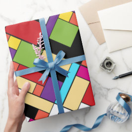 Papel De Regalo Rojo Retro Rojo Azul Blanco Bloques De Color Vibe