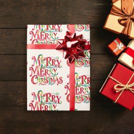 Papel De Regalo Rojo Retro Vintage Feliz Navidad Tipografía Acuare