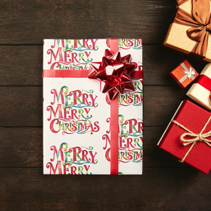 Papel De Regalo Rojo Retro Vintage Feliz Navidad Tipografía Acuare