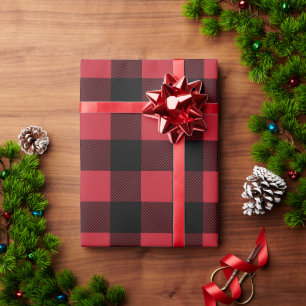 Papel De Regalo Rojo Rico y Negro Grande Plaid de Navidad de Búfal