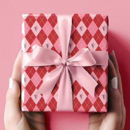 Papel De Regalo Rojo Rosa de moda Pequeño Argyle Corazones Patrón 