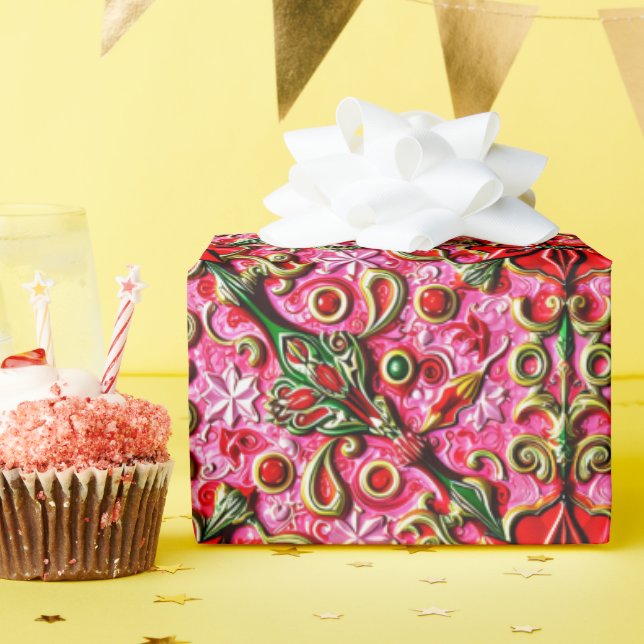 Papel De Regalo ~ Rojo, rosa y oro ~ (Fiesta de cumpleaños )