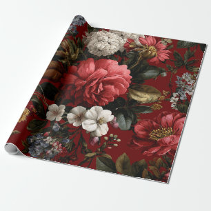 Papel De Regalo Rojo Rústico Botánico Atrevido Vintage Boho Floral