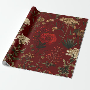 Papel De Regalo Rojo Rústico Botánico Atrevido Vintage Boho Floral