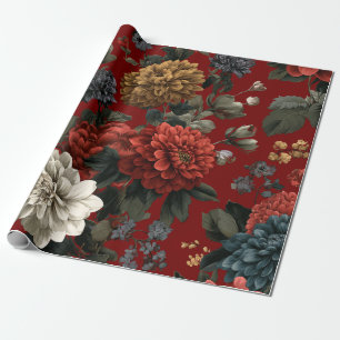 Papel De Regalo Rojo Rústico Botánico Atrevido Vintage Boho Floral